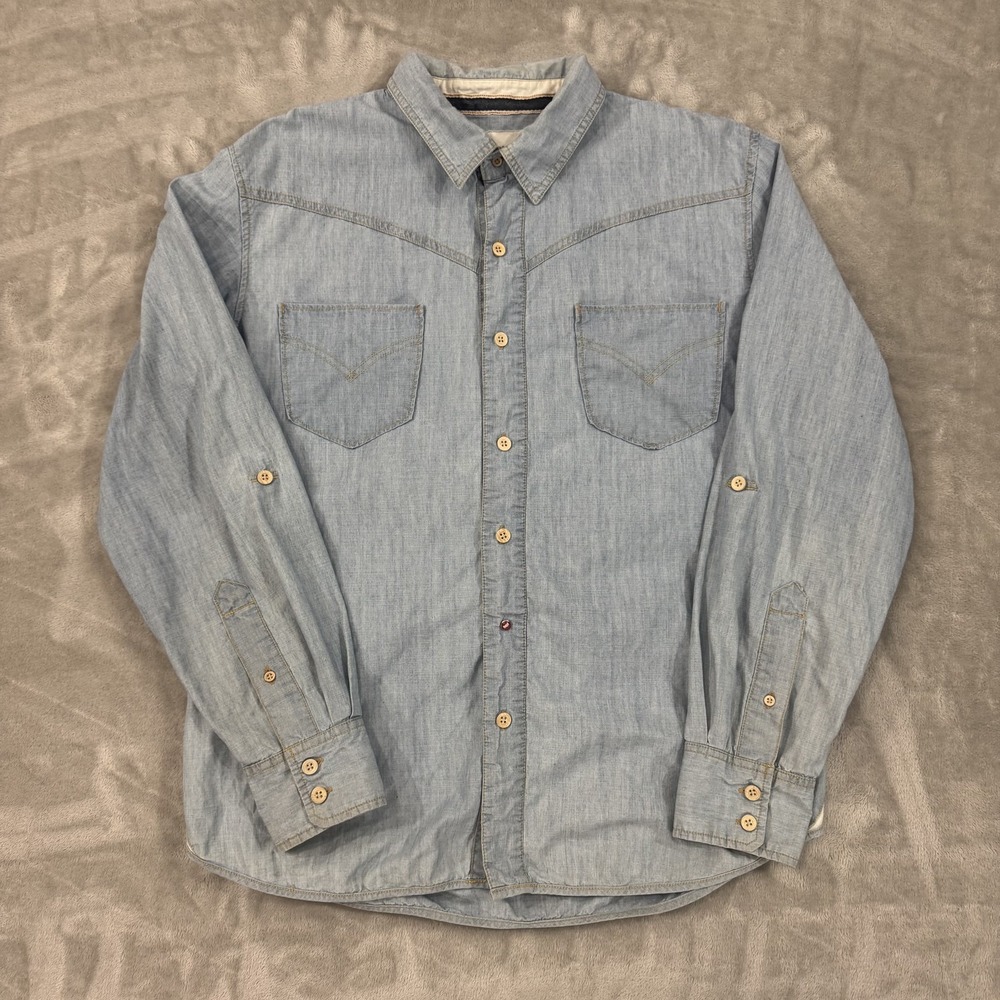 Levis Shirt Mens Large Chambray Blue Denim Western Long Sleeve Cotton Cowboy